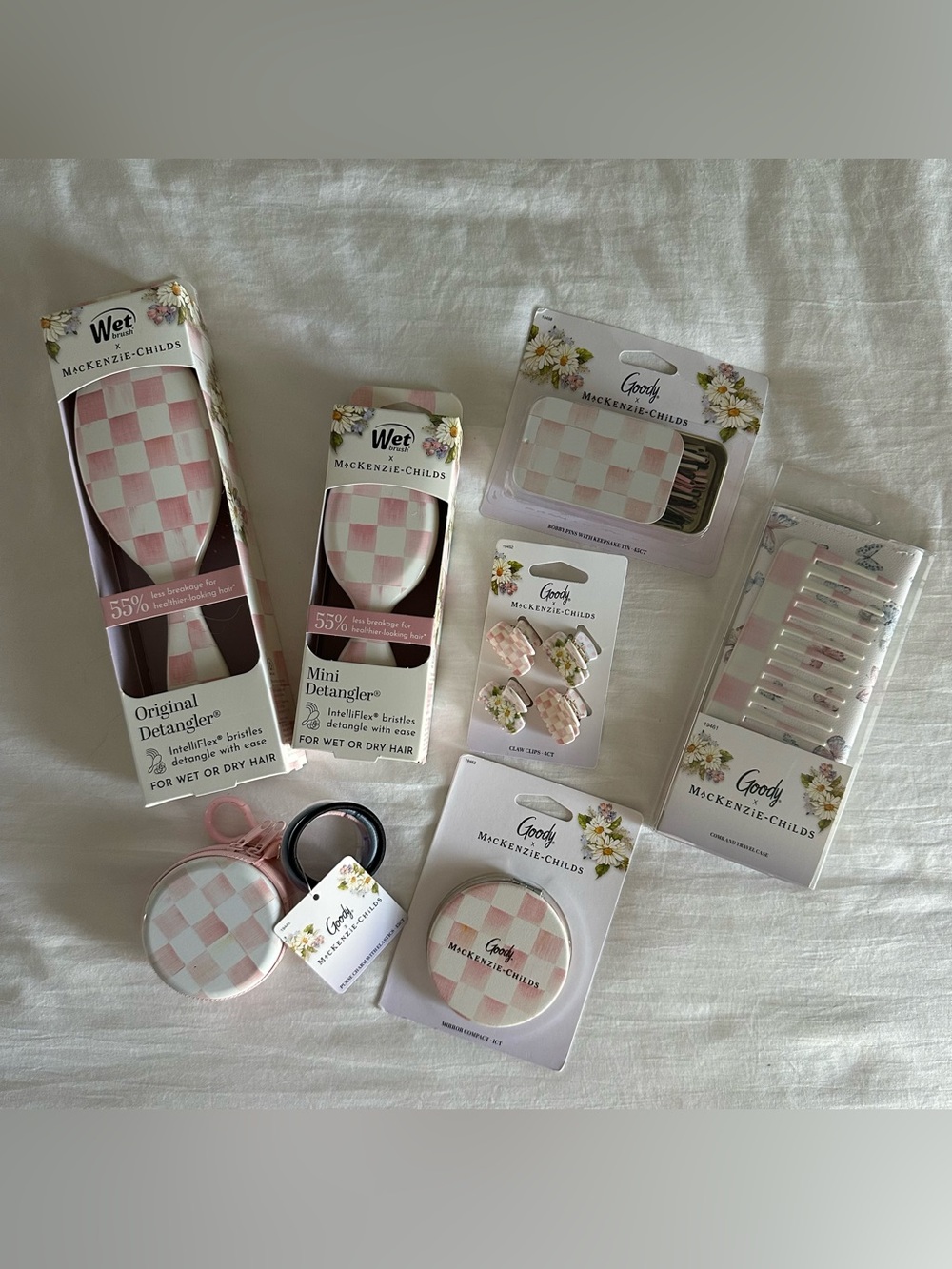 MacKenzie-Childs x Goody Wet Brush Pink White Checkered Bundle Set Child
